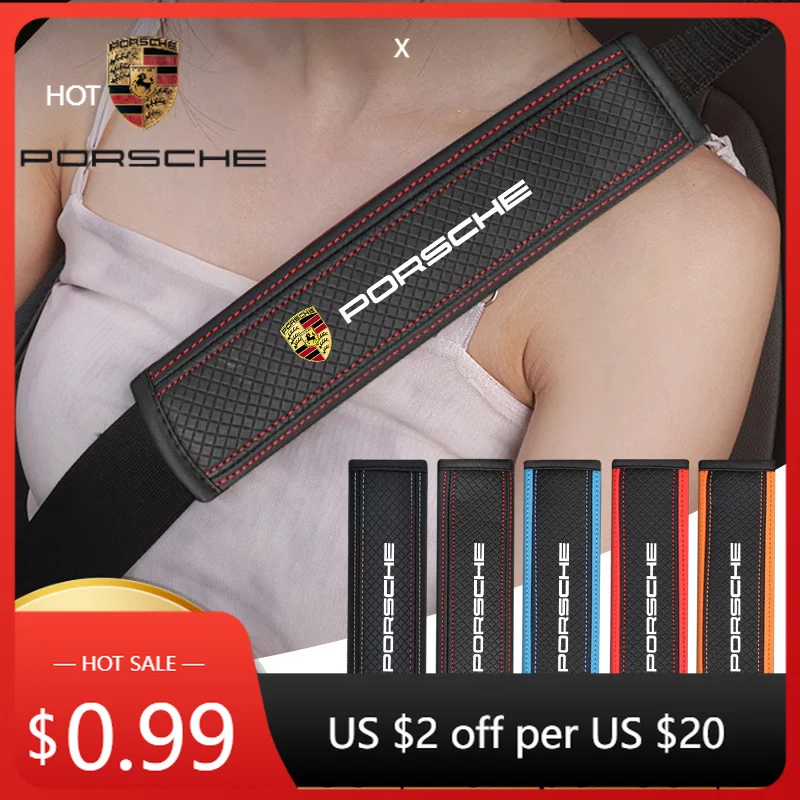 

Наклейка на автомобиль для Porsche, 2 шт., кожаные защитные накладки на ремни безопасности, чехлы для Porsche 911, 718, Cayenne, Cayman, Panamera