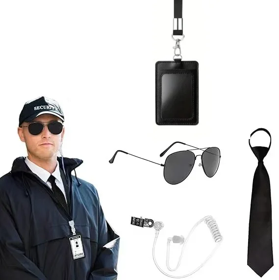 Secret Agent Cosplay Accessory Set Sunglasses ID Card Earplugs Spy Bodyguard Role Play Props Kit For Halloween Party Fancy Dress