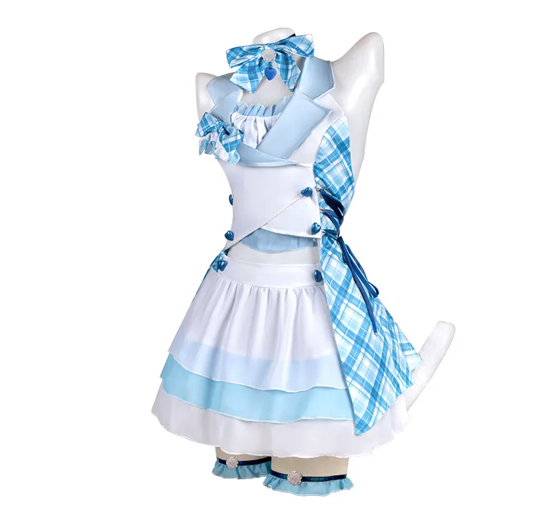 Disfraz de Cosplay de Nekopara Vanilla para Mujer, Conjunto Completo con Peluca, Orejas de Gato, Cola y Vestido Azul a Cuadros para Fiesta de Halloween Anime 2026