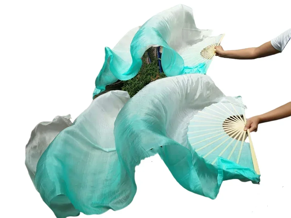 Hot Sell Classic 180cm Belly Dancing Fan Veils White Mint Vertical Gradient Dyed Dancer Practice Fan For Women Girls