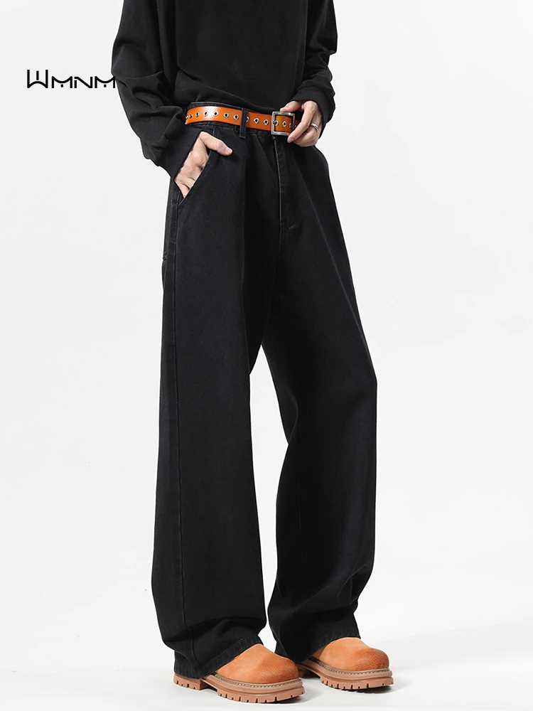 

Wmnm Paris Bootcut Black Straight Leg Jeans Men's Autumn Winter Loose Wide Leg Long Pants Vintage Washed Youth Fashion