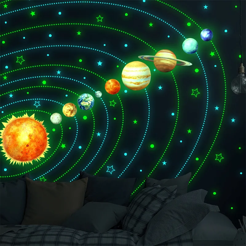 Glow in The Dark Solar System Wall Decals Planets Stars Stickers for Ceiling Nursery Luminous Earth Bedroom Kids Room Glowing