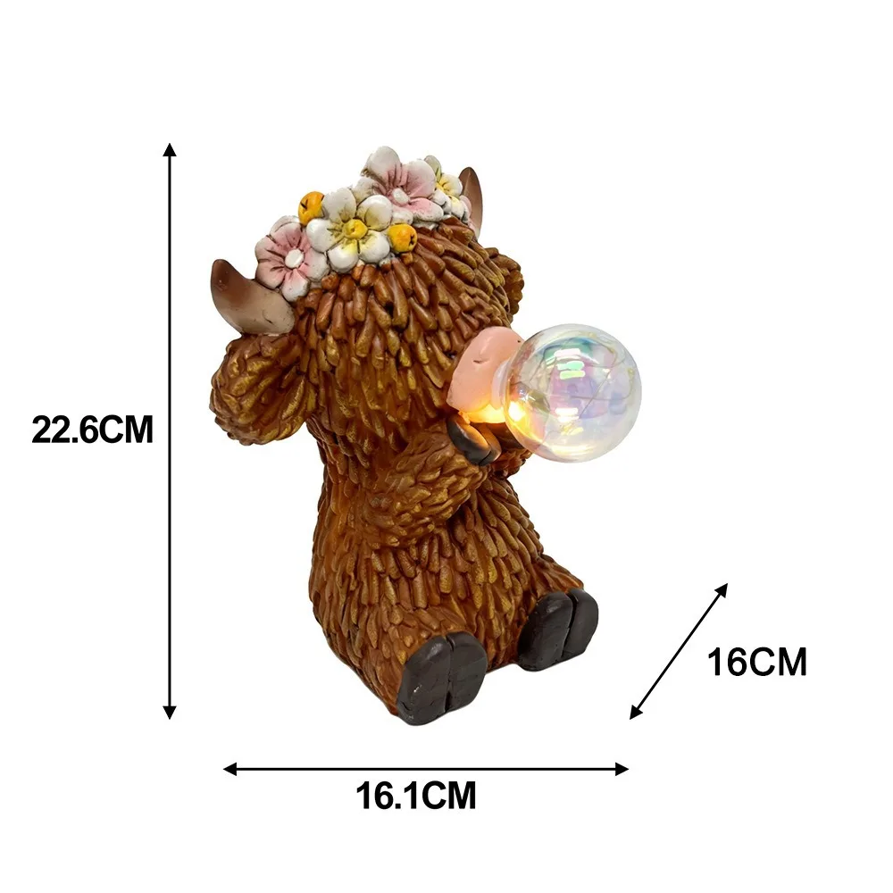 Resin Cow for figurine with Soft Glow Wreath Bubble for Outdoor Garden Decor Indoor Desk Shelf Mantel Farmhouse Decor