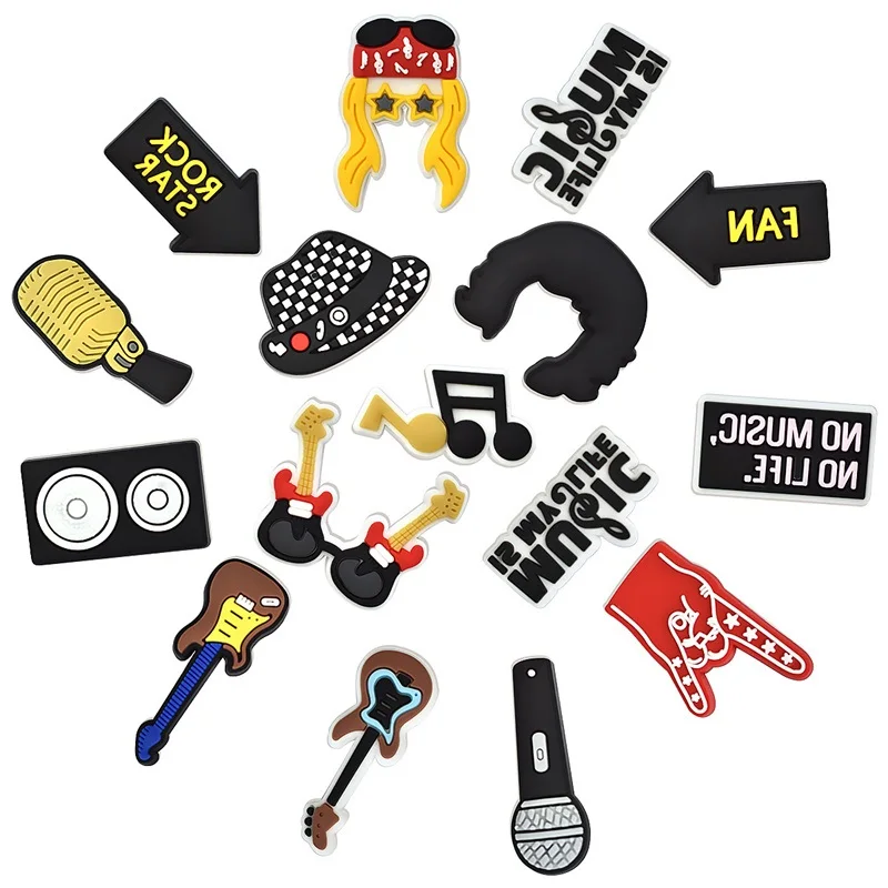 

Popular Singer rock music Series for Cartoon PVC Shoe Charms Instrument microphone Accessories for Classic Clog Gifts