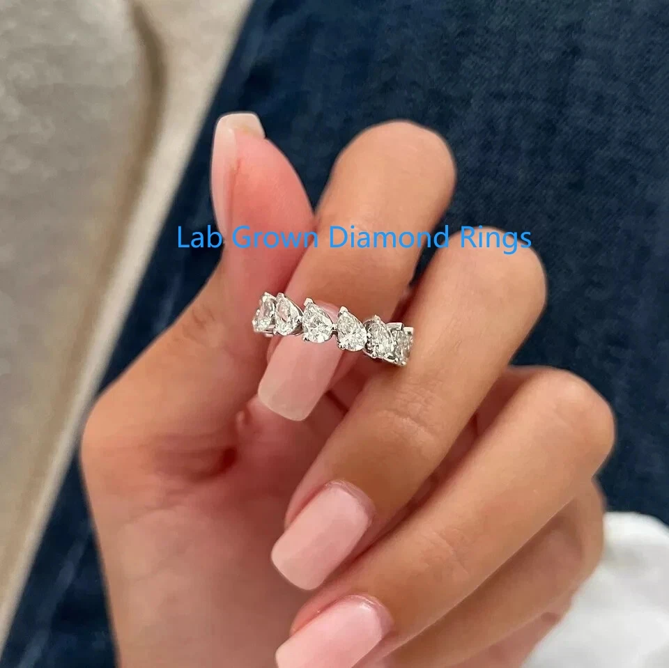 

0,1 карата каждый грушевидной огранки Eternity Band, выращенный в лаборатории бриллиант CVD HPHT Diamond DEF VS-VVS, женское обручальное кольцо, платина 950, ювелирные изделия