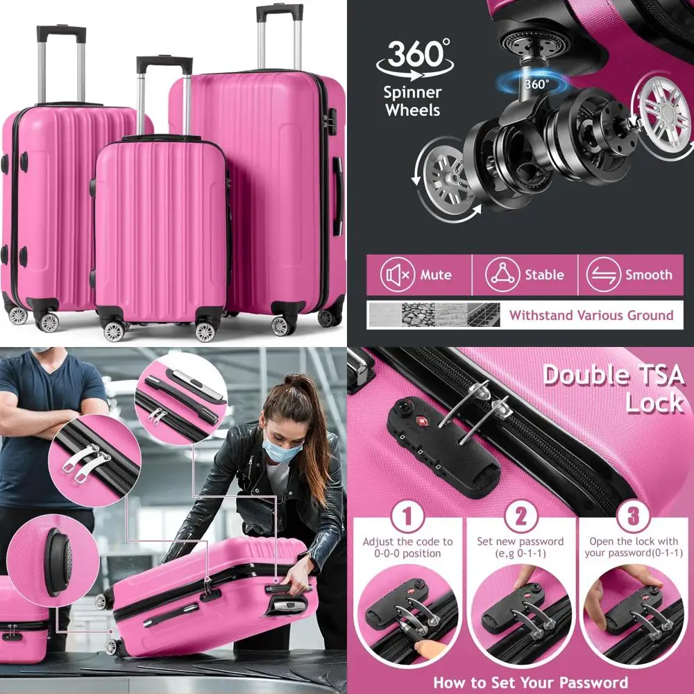 

karl home luggage set of 3 hardside carry on suitcase sets with spinner wheels & tsa lock, portable lightweight abs luggages for