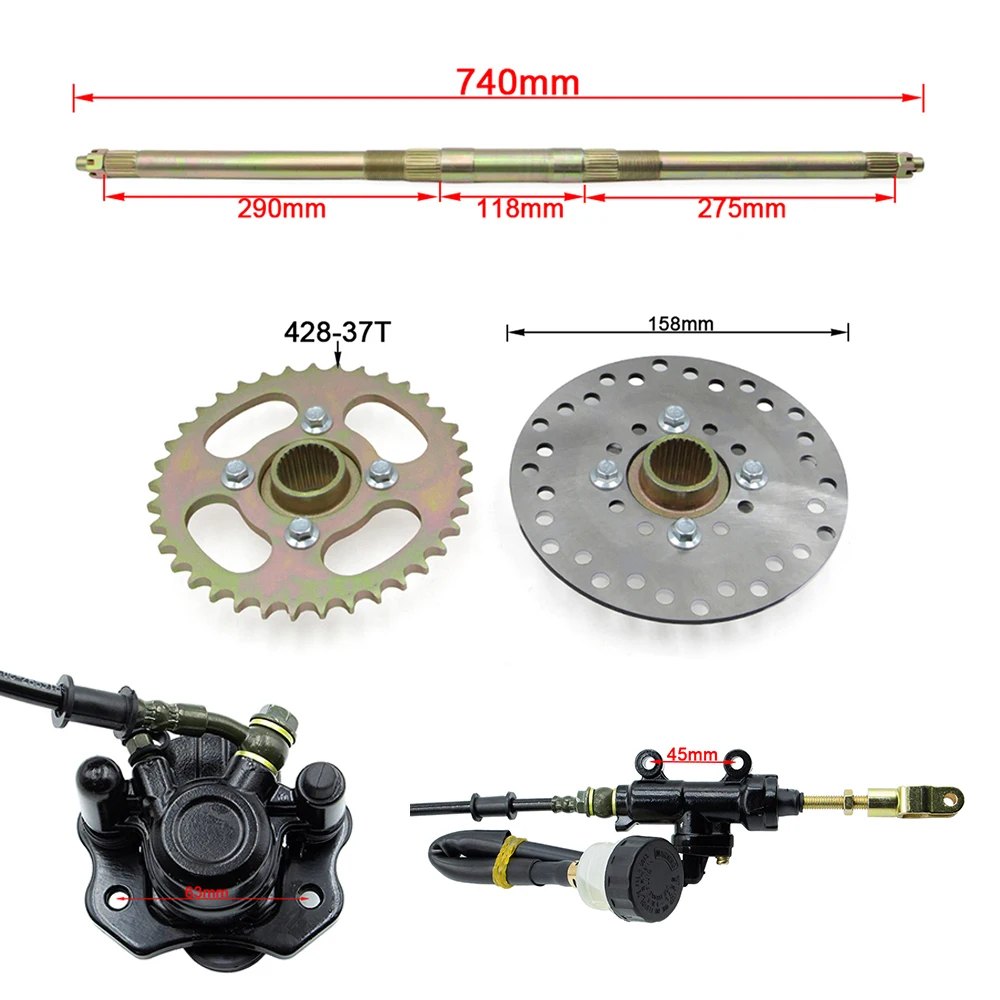 Go Kart 740mm Rear Axle Complete Assembly With 428 Chain 37T Sprocket Hydraulic Foot Brake for DIY ATV Buggy Electric Quad Bike - view 4