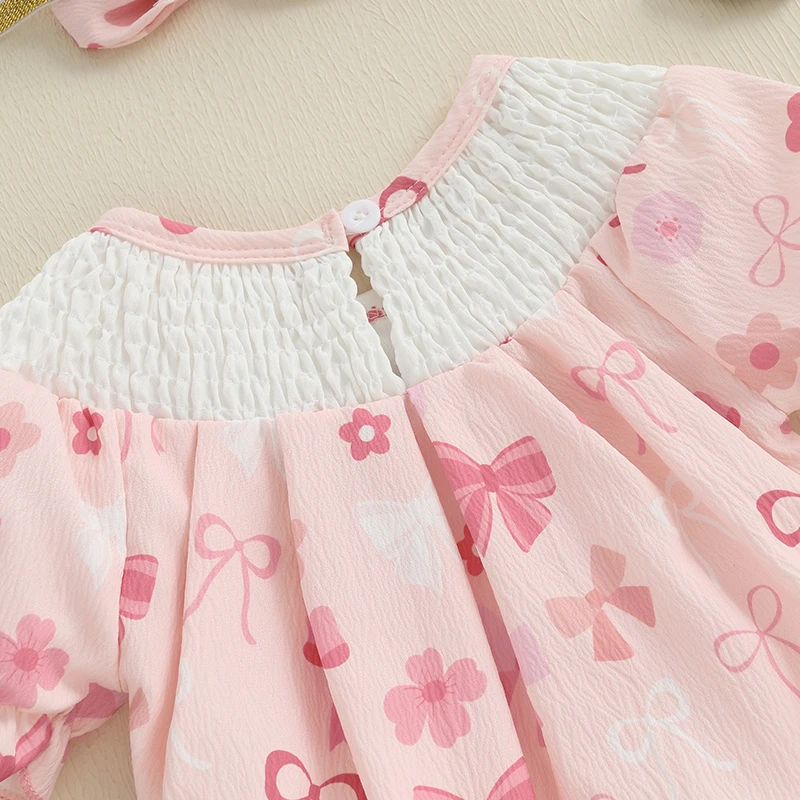 

Cute Baby Girls Rompers with Floral Embroidery and Matching Headband Set Short Sleeve Infant Bodysuits Jumpsuits for Summer