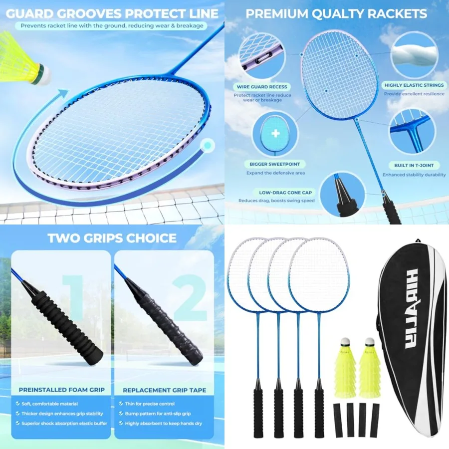 

Badminton Rackets Set for Backyards, Badminton Set, Includ 2/4 Rackets, 6/12 Birdies, 1 Carrying Bag, Outdoor Game for Adult Fa