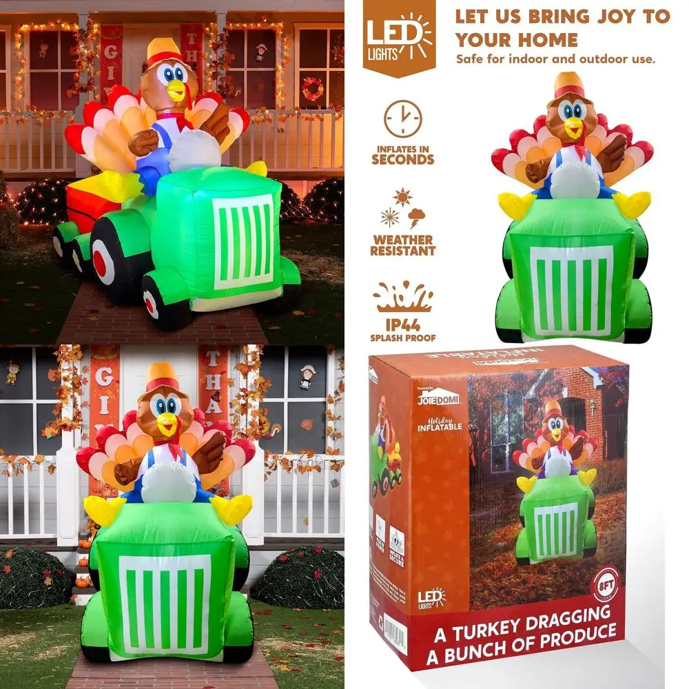 

Illuminated 8-Foot Thanksgiving Turkey Airblown Car Ornament, Ideal for Festive Outdoor and Indoor Displays