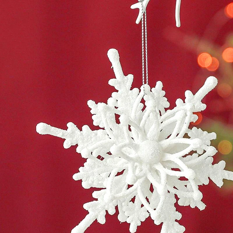 6pcs 12cm Big Christmas Ice White 3D Snowflake Plastic Glitter Christmas Tree Hanging Pendant For Home Party Wedding Decorations