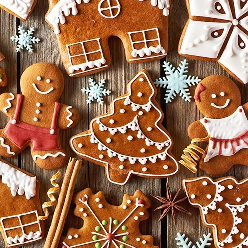 Christmas Cookie Cutter Stainless Steel Biscuit Mold Baking Tool Christmas Theme Snowflake Santa Claus Cake Biscuit Mould