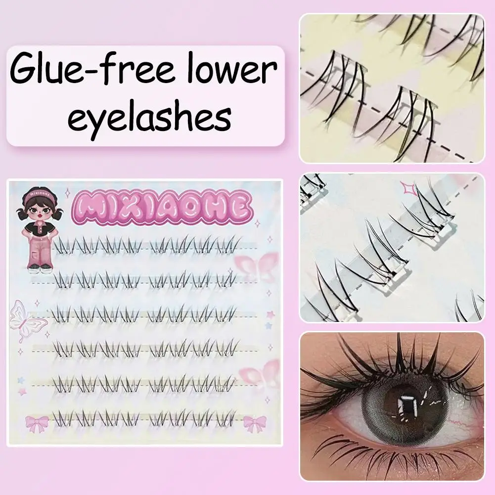 천연 두꺼운 가짜 속눈썹 초보자 자체 접착 메이크업 확장 접목 도구 만화 속눈썹 단일 하단 클러스터 Eyelas F3I4