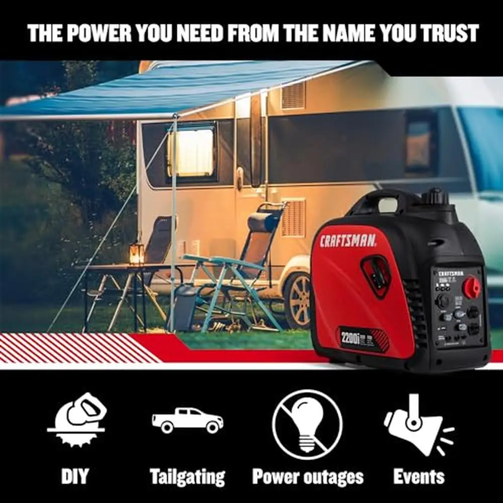 2200W Gas Portable Generator Quiet Powerful Clean Power Sensitive Electronics Lightweight & Compact Easy Mobility & Start Steady