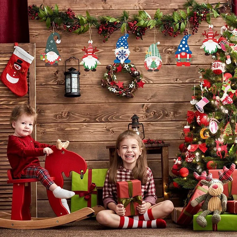 50PCS ที่ยังไม่เสร็จไม้เปล่าแขวนเครื่องประดับ Santa Claus เครื่องประดับตกแต่งต้นคริสต์มาส DIY CRAFT Home Decor