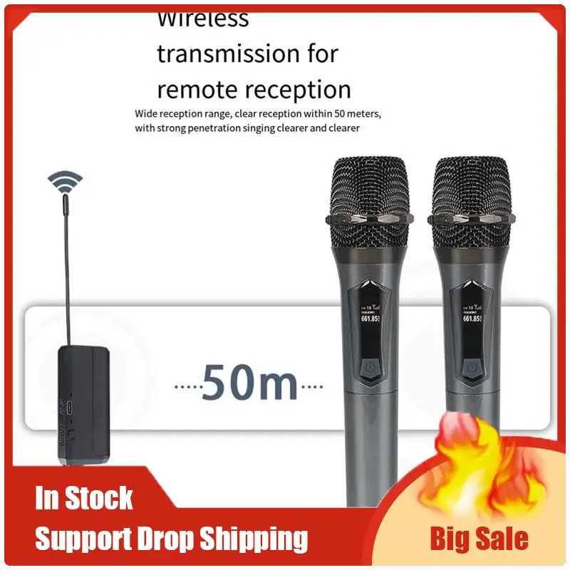 무선 마이크 2 채널 UHF 고정 주파수 휴대용 마이크 마이크 파티 전문 쇼 회의 사용하기 쉬운