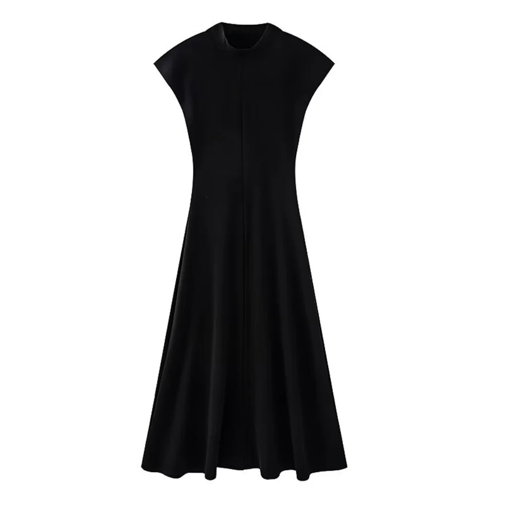 2025 BM&MD&ZA Women's Sleeveless Midi Dresses in Gray Burgundy and Black with Mock - neck for an Elegant and Classic Look