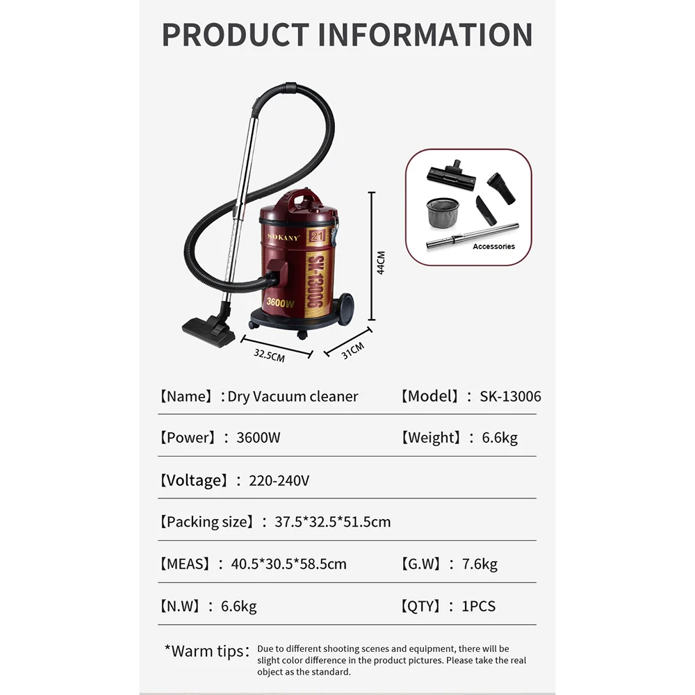 1600W Electric Dry Vacuum Cleaner Large Capacity Strong Suction Power Household Multi-function Cleaner Household Appliances