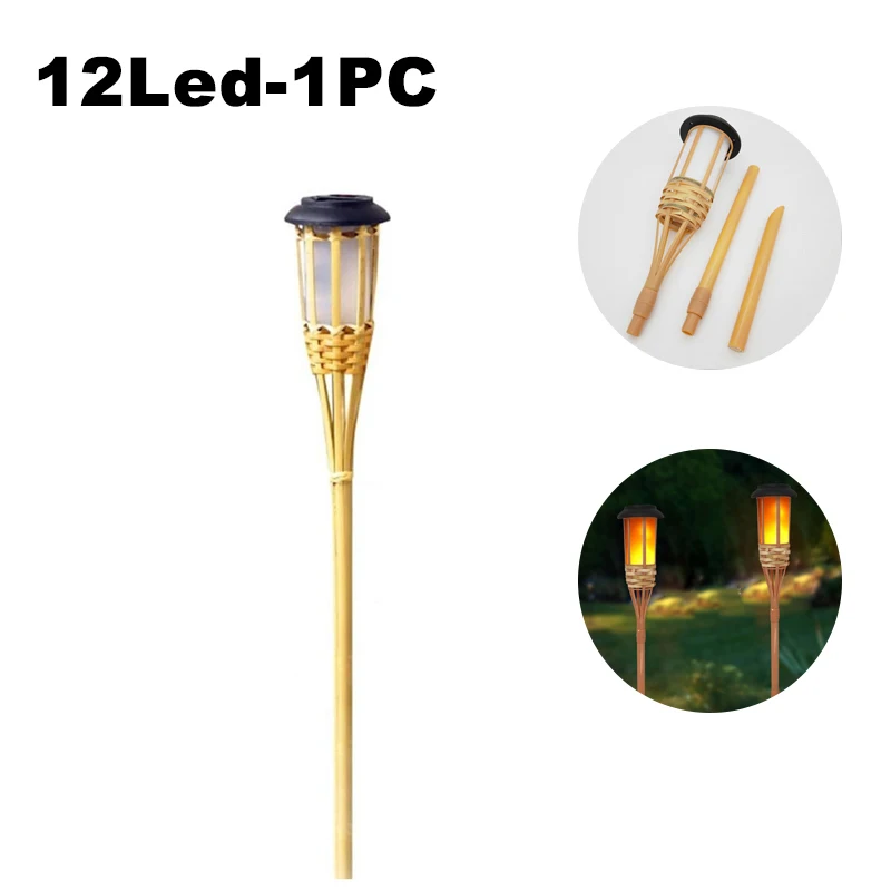 Zonne-Energie Lampen Led Vlam Effect Lamp Handwerk Bamboe Waterdicht Tuinverlichting Gazon Fakkels Tuin Landschap Buitenlicht