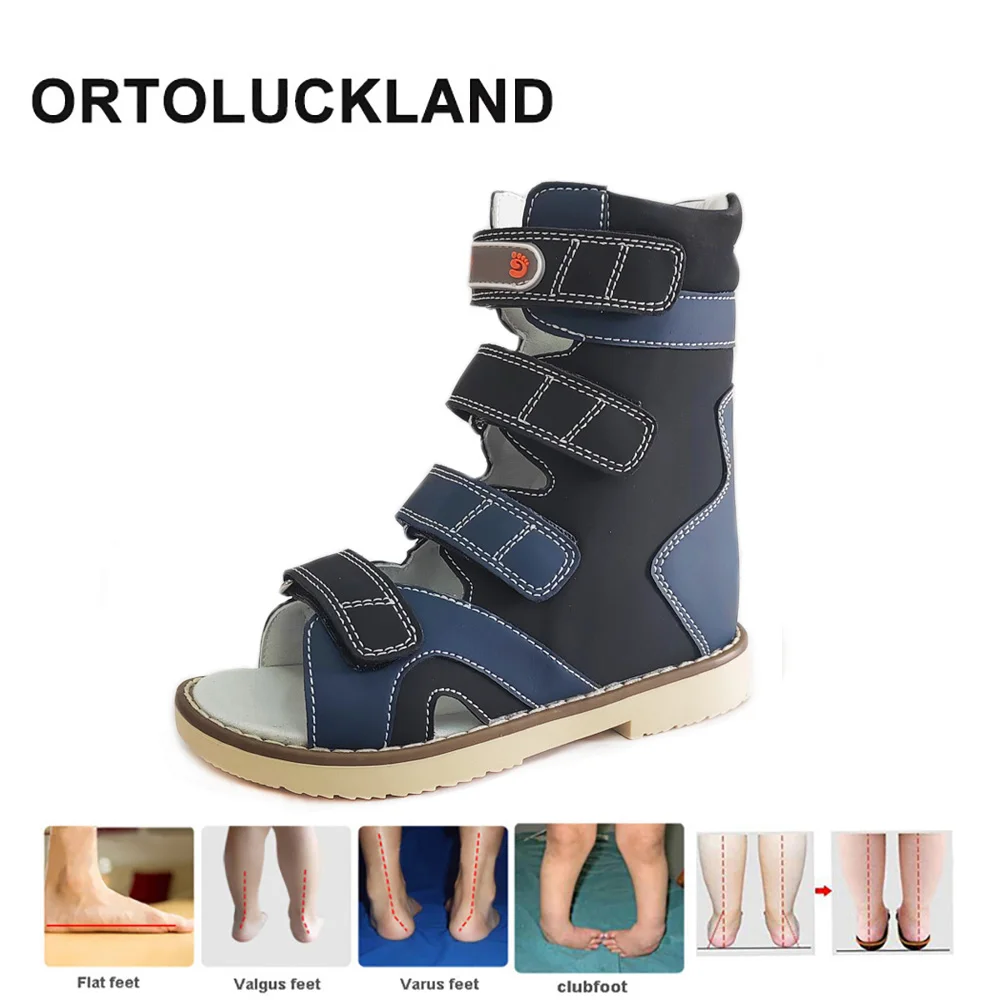 Ortoluckland Girls Sandas Children Orthopedic Leather Footwear Kids Boys High Top Platform Clubfoot Shoes With Rigid Backdrop