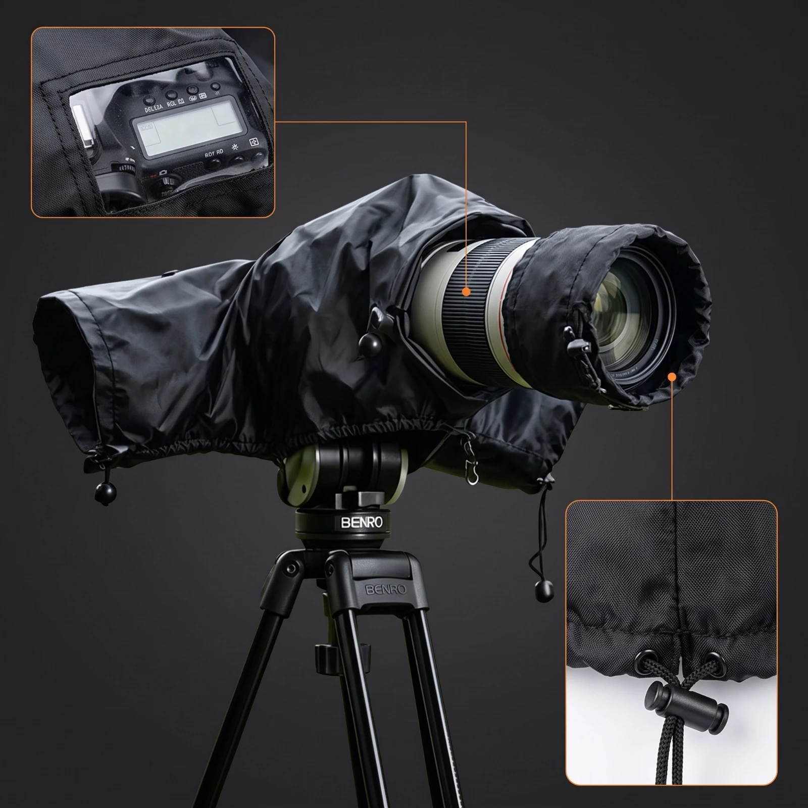 Camera Rain Cover Waterproof Camera Rain Sleeve Dustproof Drawstring for Outdoor Photographers, Rainy Days, Travel