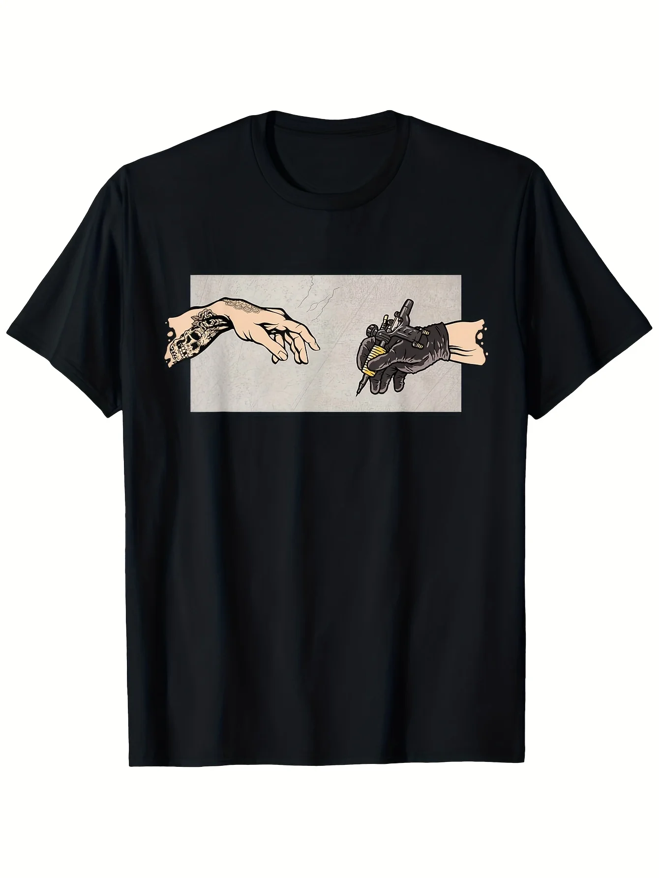Funny Tattoo Artist Graphic T-Shirt for Men Women Black Round Neck Short Sleeve Tee with Humorous Tattoo Gun DesignSiz