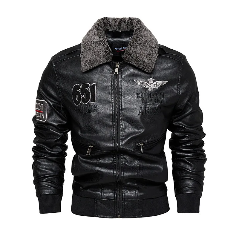 

Faionable Men's Winter PU Leather Jaet with Fce Collar Large Size Men's Leather Coat Casual Long Sve Outerwear