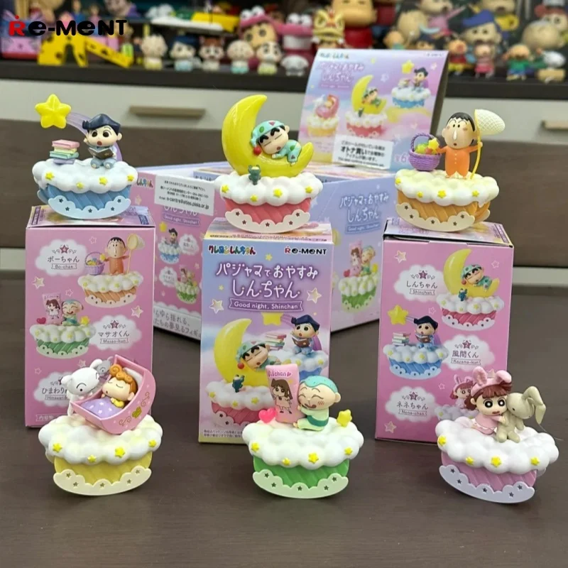 Re-ment Crayon Shinchan muñecas de estilo durmiente Sato Masao Kazama Toru Himawari Nohara adornos figuras de acción caja ciega juguetes regalo