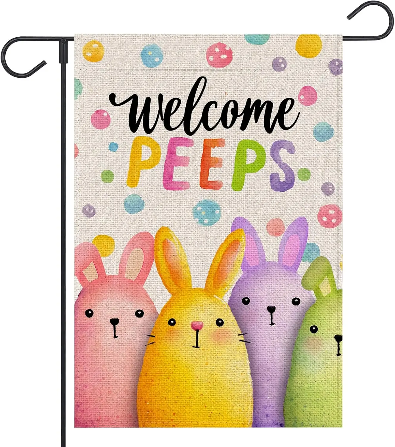 Easter Garden Flag 12x18 Inch Double Sided Outside Watercolor Polka Dots Bunnies Welcome Peeps Holiday Yard Outdoor Decorati ZZM