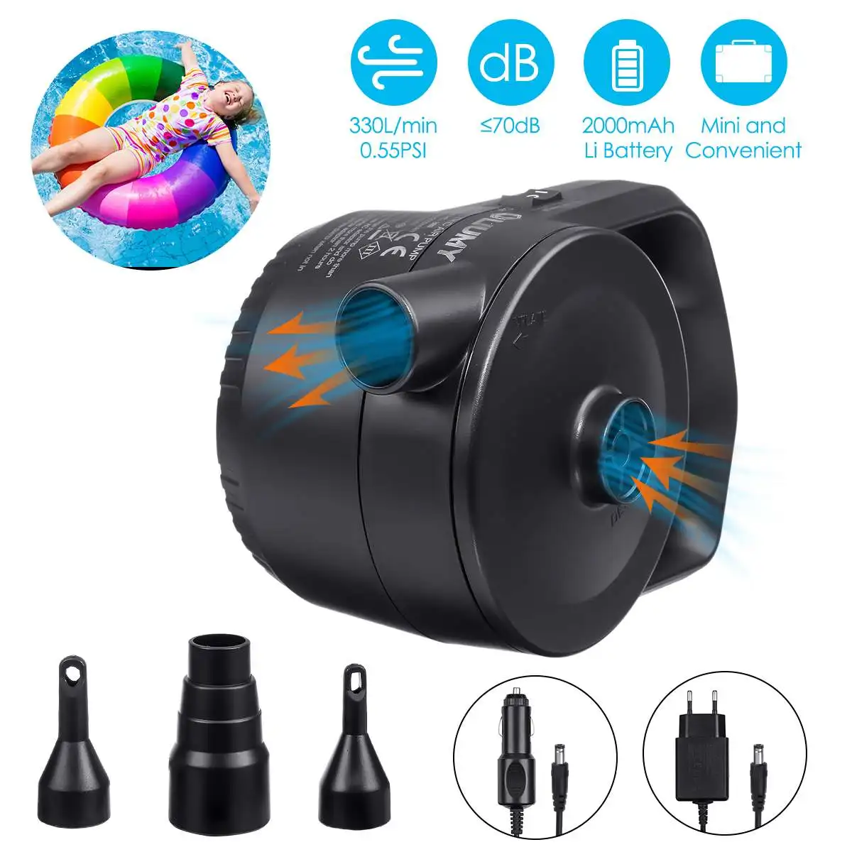 Electric Air Pump Portable Wireless Air Compressor Inflator/Deflator Pumps for Inflatable Cushions Air Beds Boat Swimming Ring