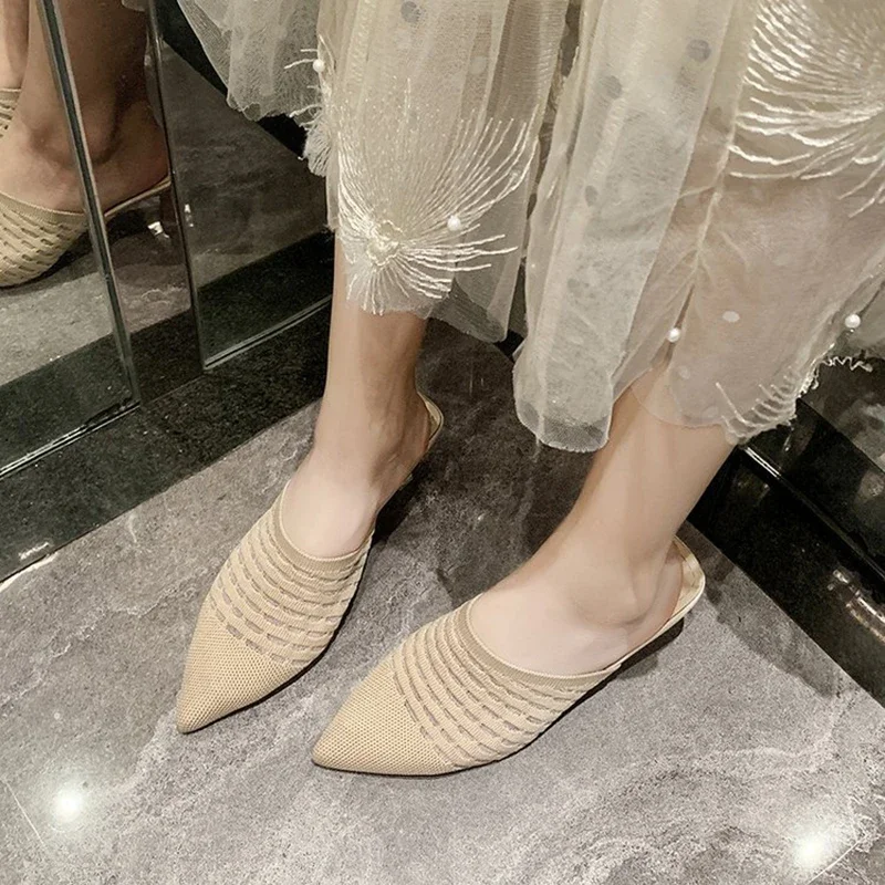 Miaoguan Knit Women Shoes Pointed Woven High Heels Fashion Women Heels Stilettos Mules Loafer Casual Feminine Sandalias Shoes