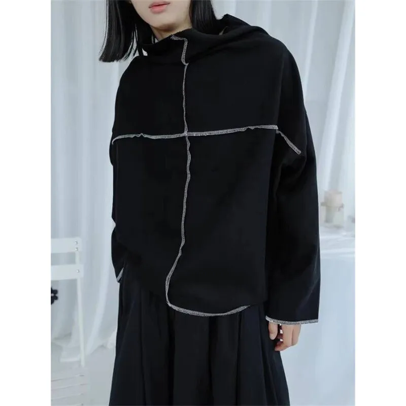 

Long New Men Winter Sleeve Style T-Shirt Autumn Personality Half High Collar Loose Pullover Fashion Trend Neutral Base