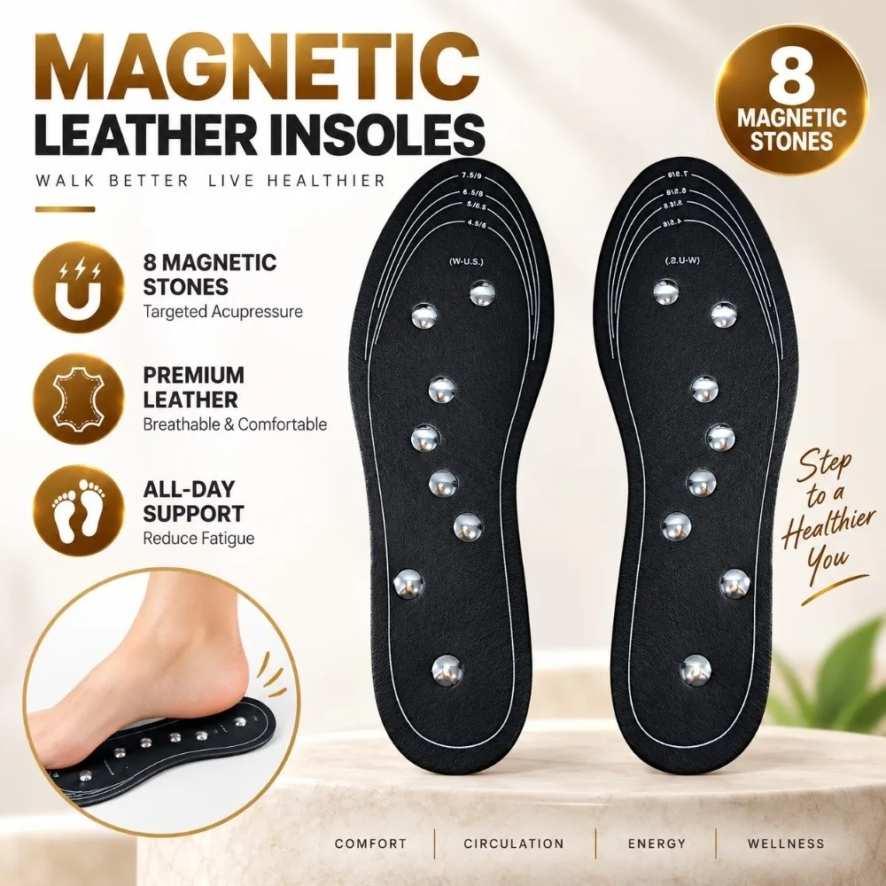 1 Pair Cuttable Magnetic Insole EVA Cushioning Breathable Magnetic Massage Insole Leather 8 Magnet Shoe Insert