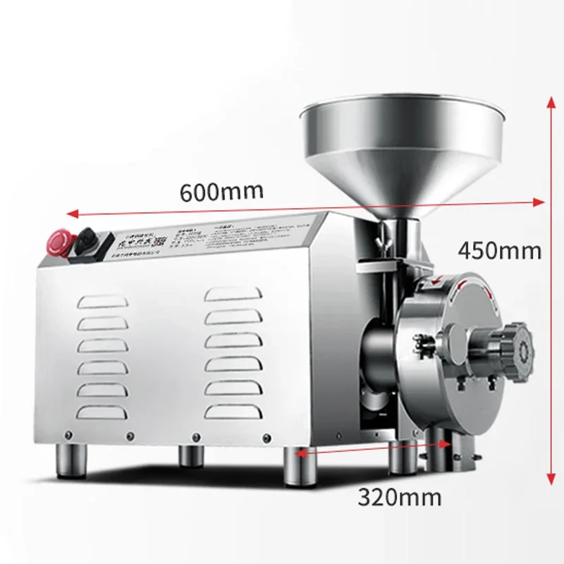 HR-3000 Electric Grain Grinder 50KG 3000W Commercial Grinding Machine for Dry Grain Soybean Corn Spice Herb Coffee Bean Wheat Ri