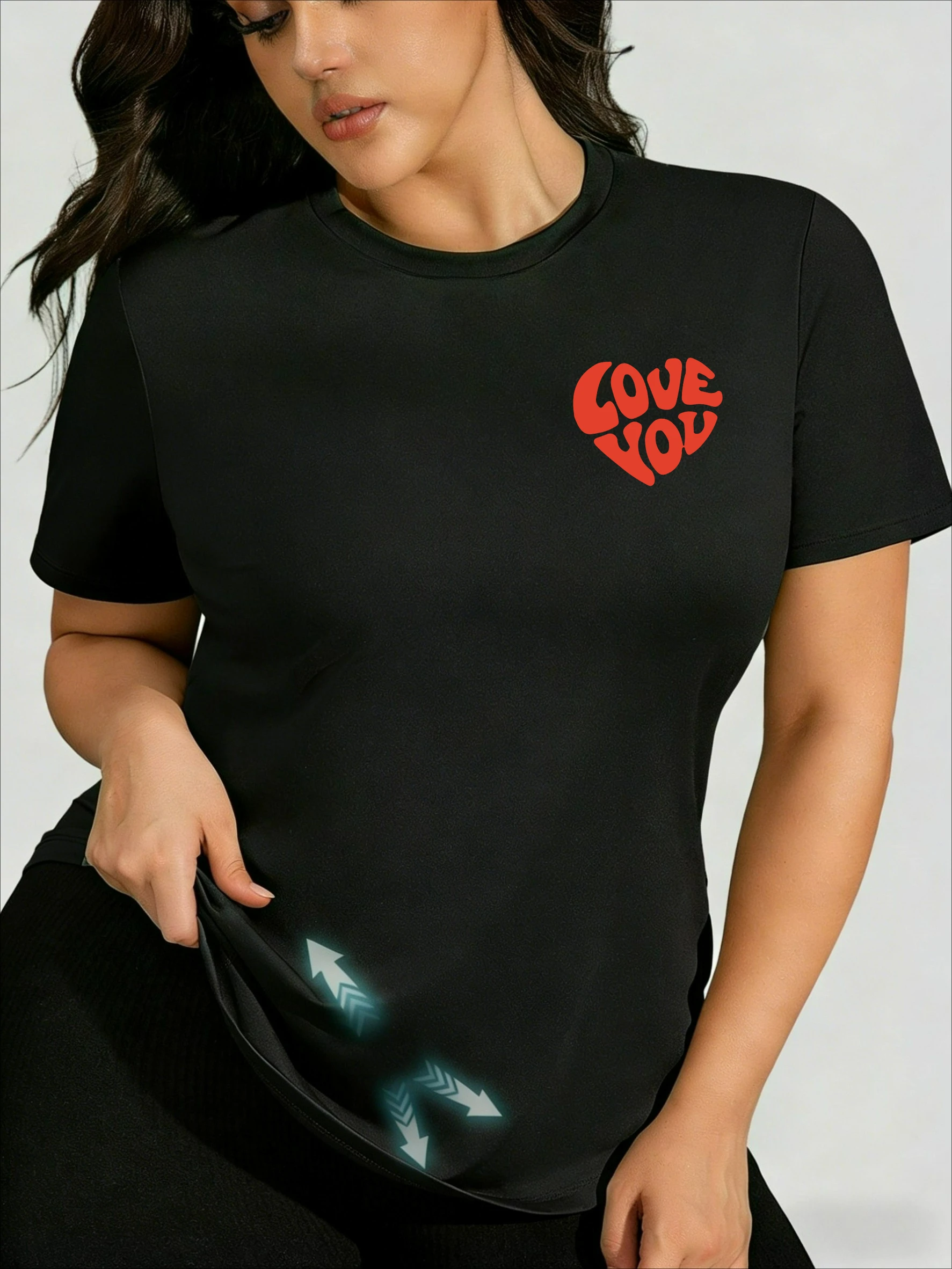 Camiseta Americana Retro con Logotipo de Corazón Pequeño, Talla Grande, Estilo Dulce y Fresco de Verano, Top Versátil, Elegante e Informal
