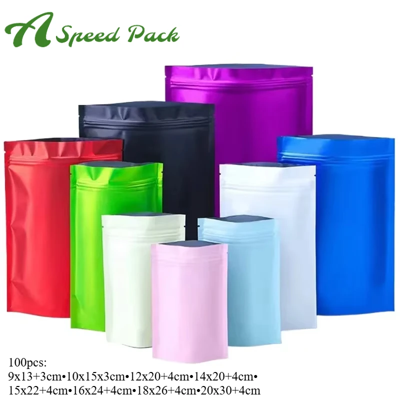 100pcs Matte Printed Plastic Food Mylar Packaging Bag for Herb Seed Tea Food Beef Snack Cookies Biscuit  Aluminium Foil Packing