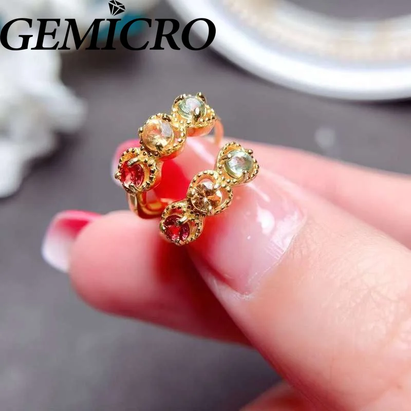 Gemicro 925 Sterling Silver Natural Colorful Sapphire Stud Earrings for Women Wedding Anniversary Fine Jewelry Female Girls