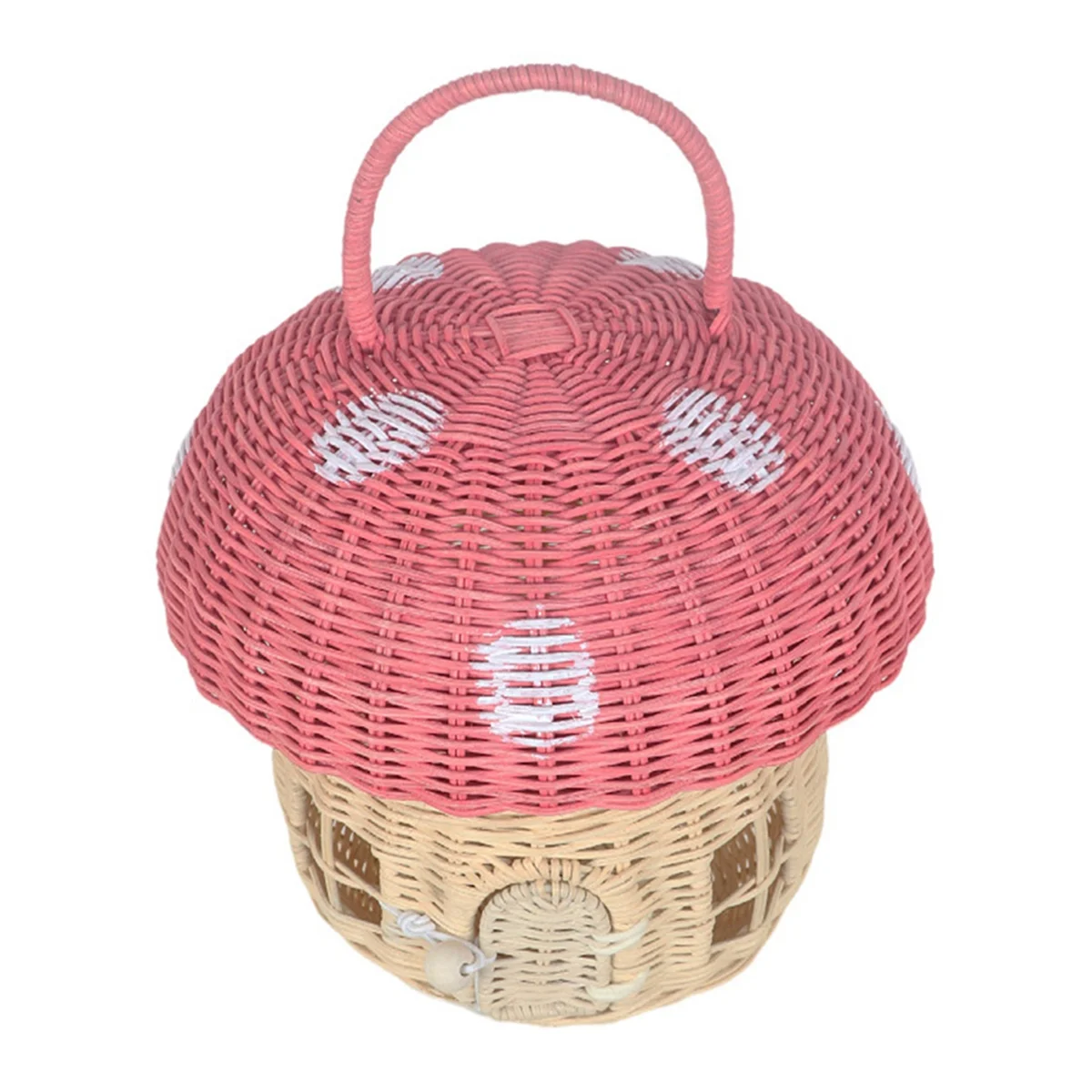 Handmade Rattan Mushroom-Shaped Storage Basket- Cute Handmade Handcrafted Gift Decoration Artwork Rattan, Pink