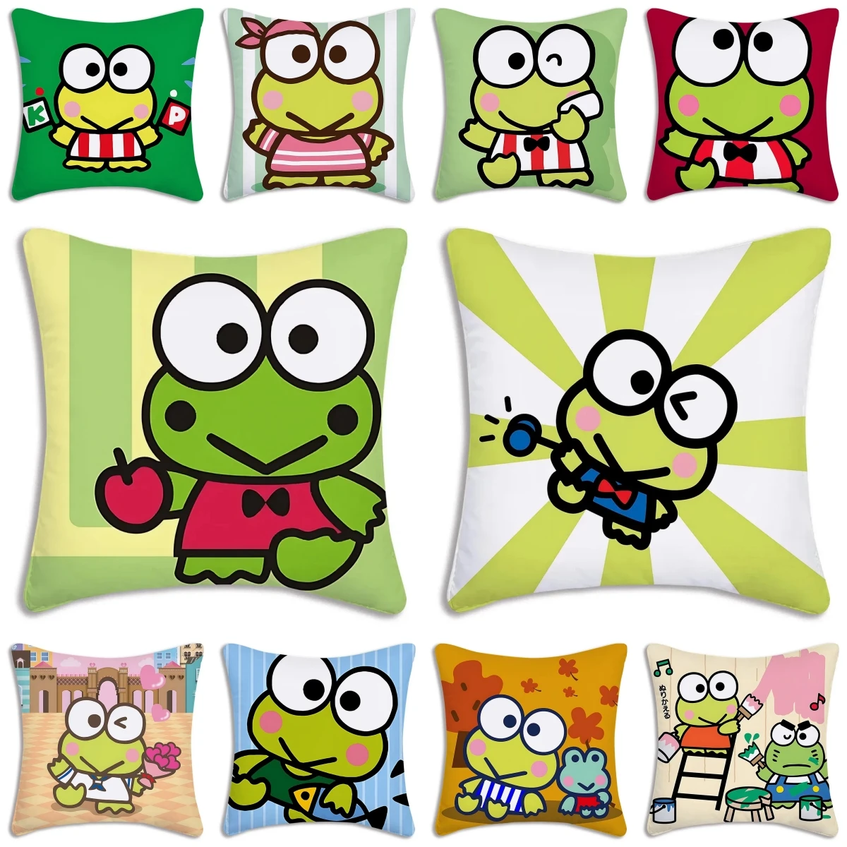 Sanrio pillowslip Kero Kero Keroppi Pillow Covers Cartoon Sofa Decor Home Double-sided Printing Short Plush Cute Cushion Cover