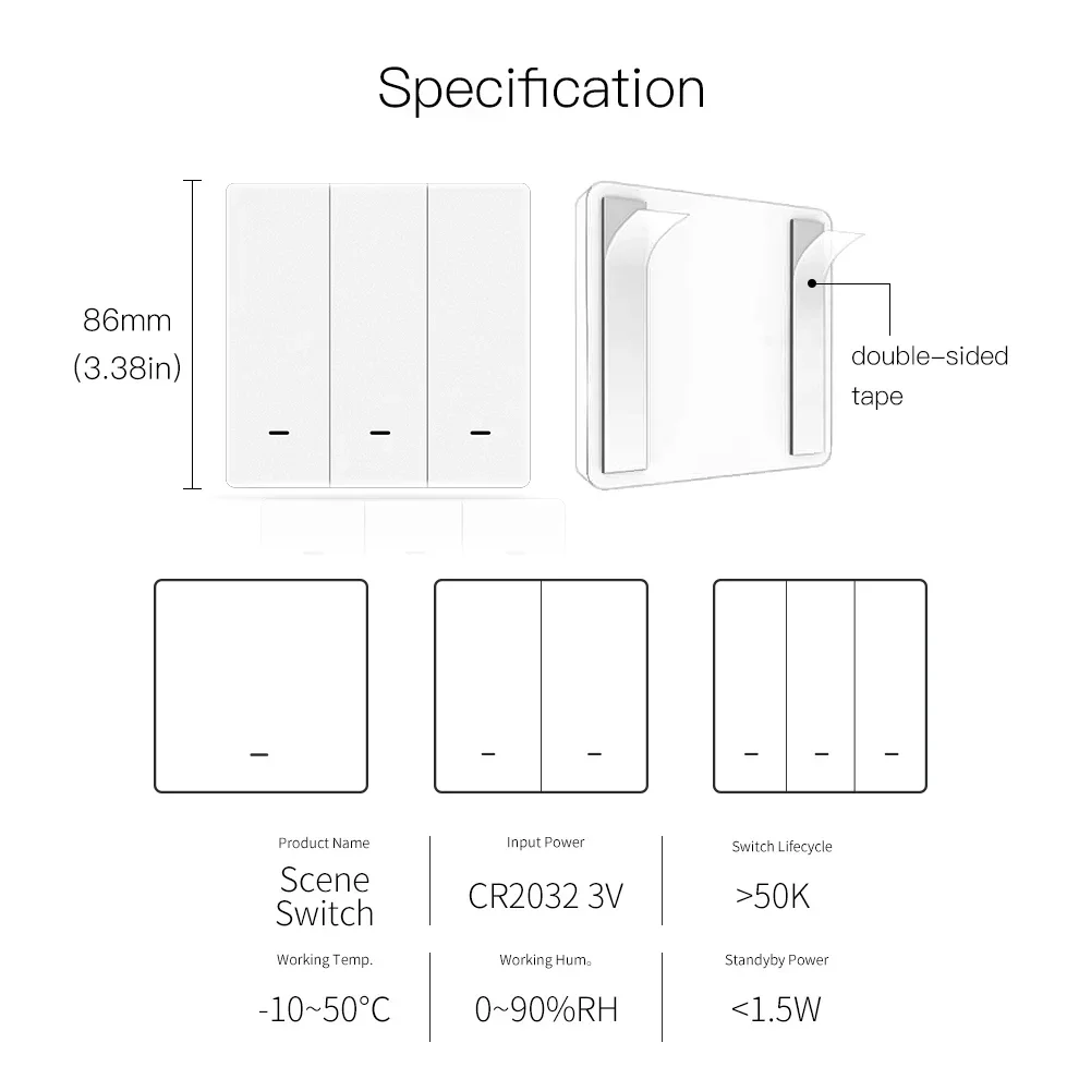 MOES Tuya ZigBee Wireless 9 Scene Switch Push Button Battery Powered Transmitter Smart Life App Automation 1/2/3 Gang