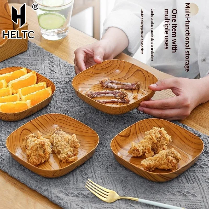 Imitation Wood Grain Serving Dishes BPA Free Shatterproof Perfect For Home Holding Snacks Fruits And Bone Waste