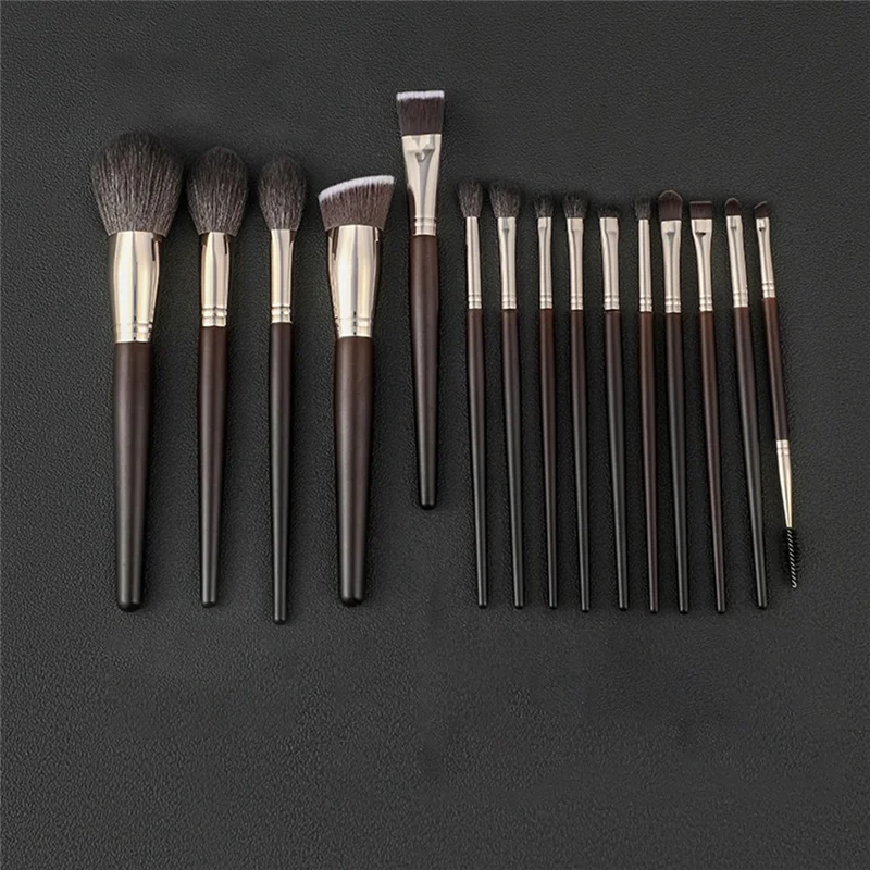 A05G-15Pcs Juego de brochas de maquillaje, brocha para base de pelo de Animal, brocha para polvos sueltos, brocha para sombra de ojos, suministros de belleza