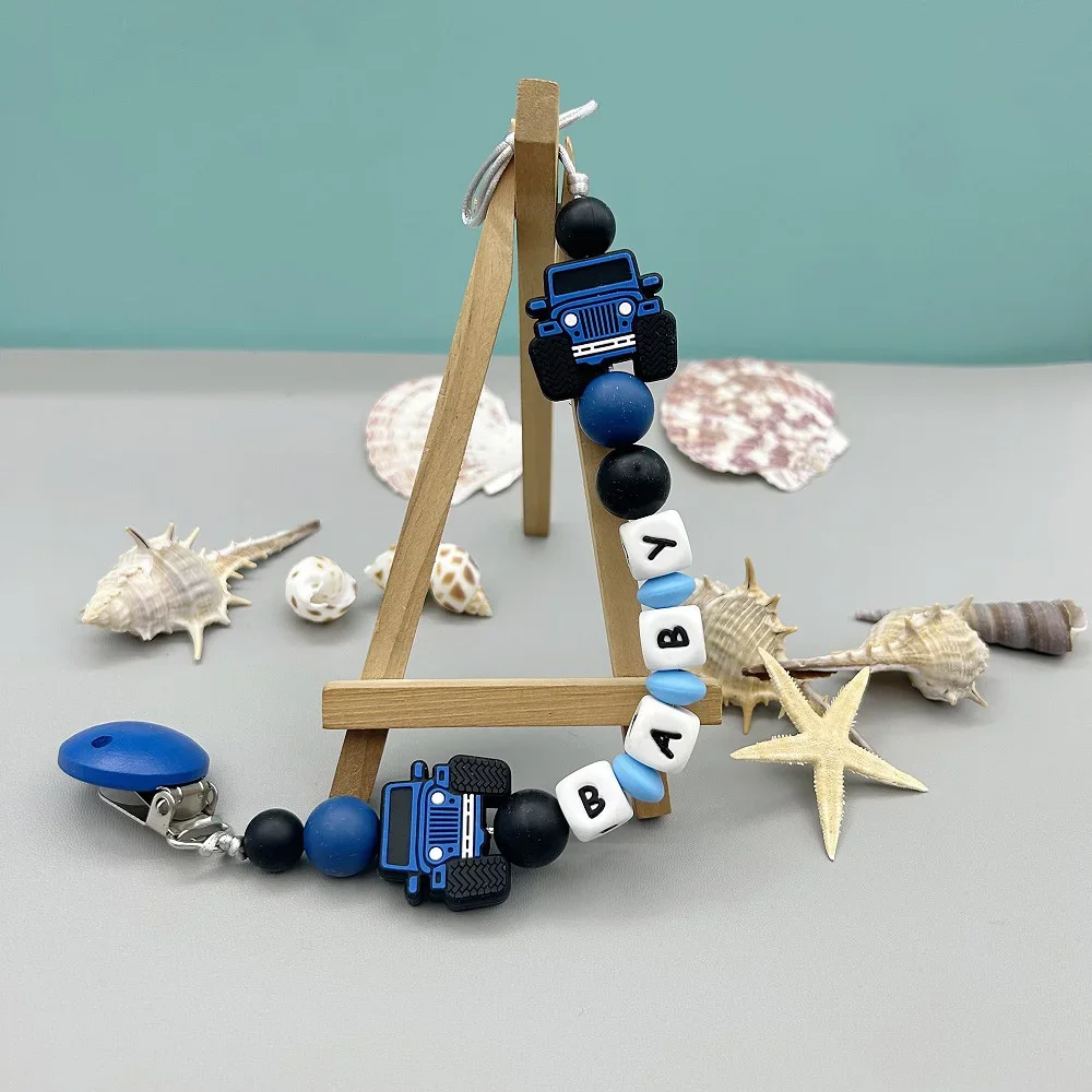 Customized English name Alphabet Name Baby Truck Clips Pacifier Holder Chain Teether Pendant Baby Accessories Kawaii Gifts