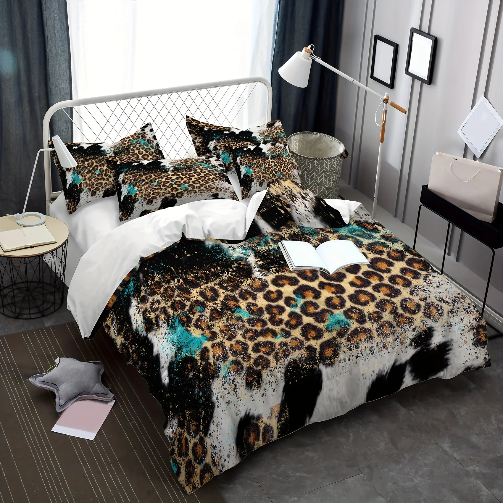 2/3pcs Soft and Comfortable Leopard Cow Print Duvet Cover Set for Bedroom and Guest Room - Includes 1 Duvet Cover and 1/2 Pillow