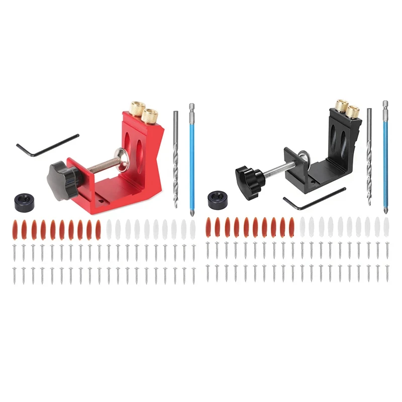 A23T Mini Punching Fixture Set Woodworking Oblique Hole Opening Locator 15° Guide Rail Angle Tools Red for DIY Furniture