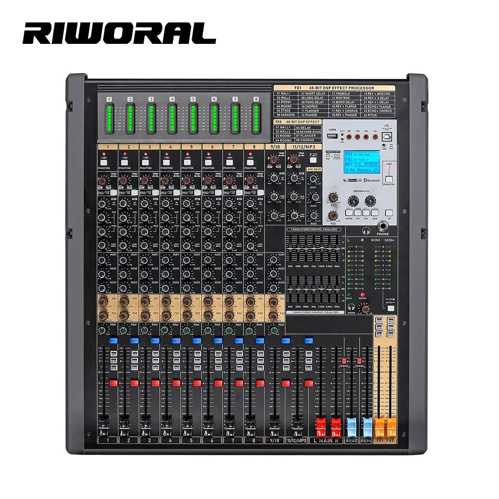 TFB-12 New model 12 channels main out-put  audio mixer effect sound mixer dj console usb interface controller