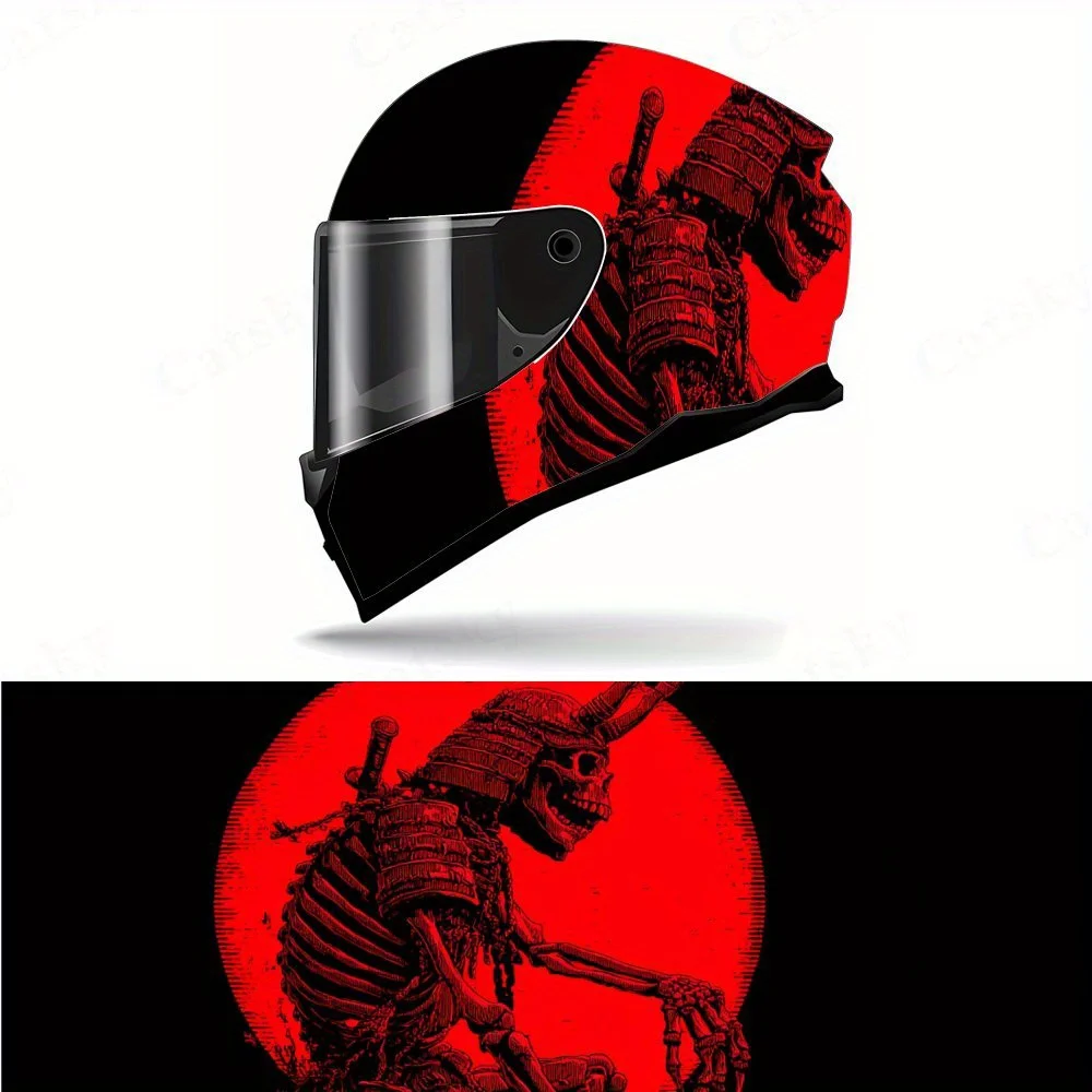

Red Oni Skull with Red Text Full helmet Wrap Sticker Motorcycle helmet Racing graphic Decal Vinyl wrap helmet decal