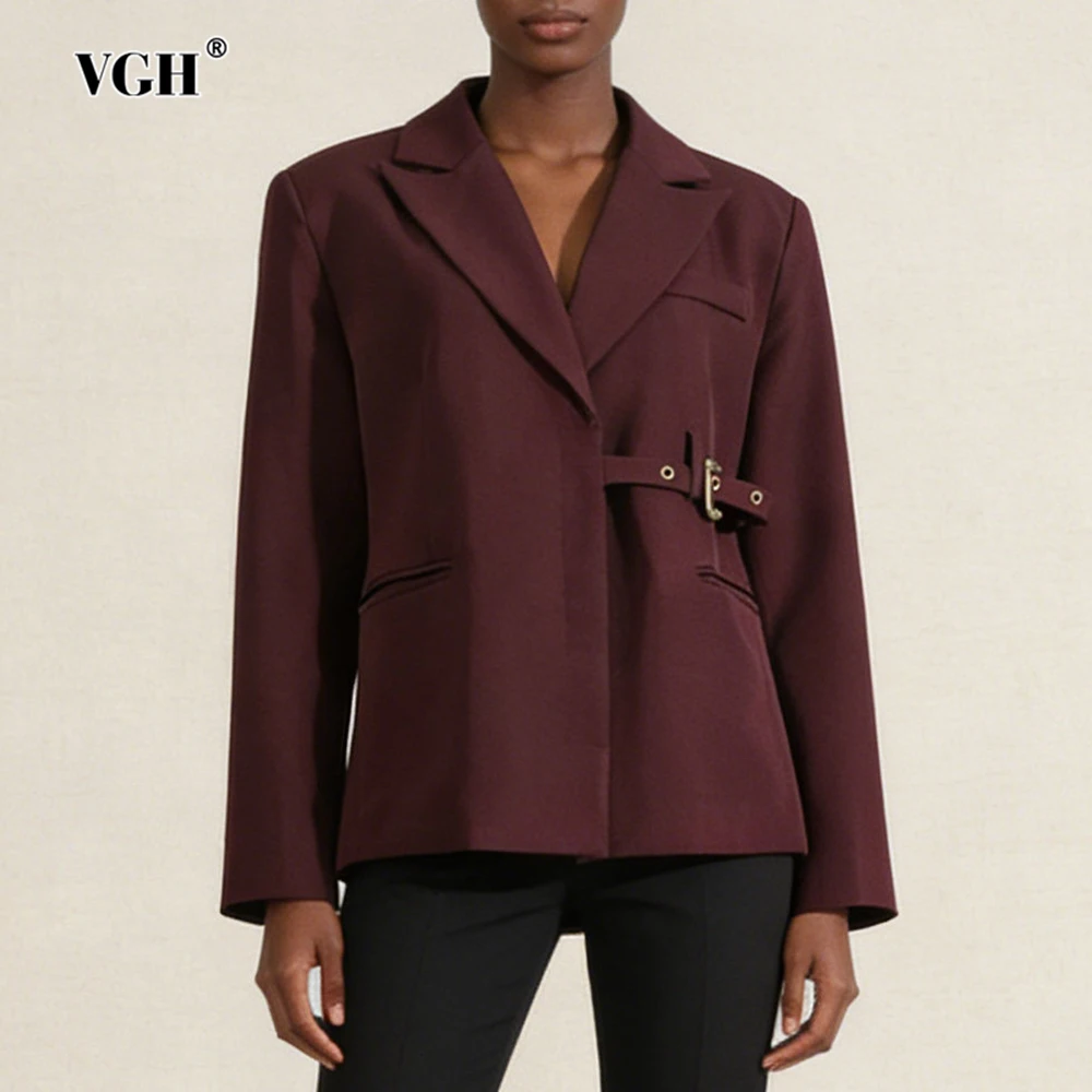 VGH Design Sense Vintage Slimming Blazers For Women V Neck Long Sleeve Autumn Temperament Commute Jacket Female Fashion Style
