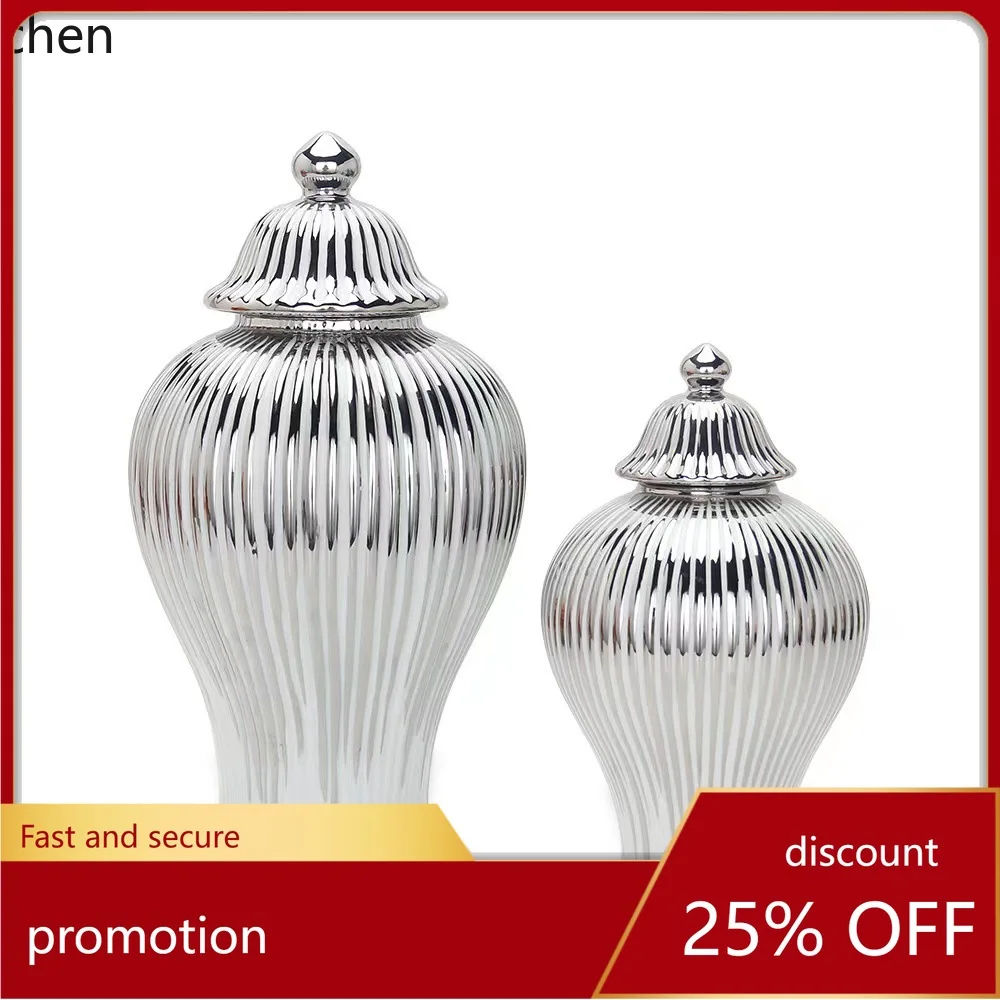 Hxl ceramic electroplated silver pure white general bottle vase ornament