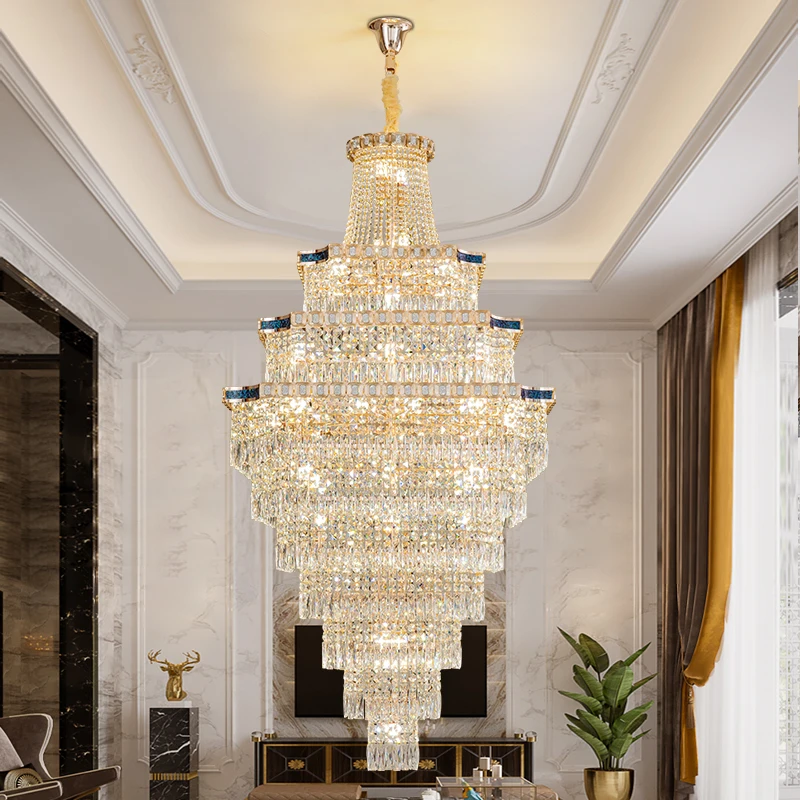 

Villa Living Room Large Chandelier Staircase Hollow Mezzanine Light Luxury 2025 New Model Duplex Crystal Chandelier High Ceiling